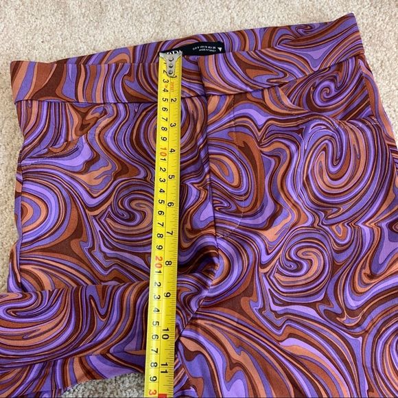 ZARA dark mauve swirl printed high waisted flared leg pants Sz S NWT - Picture 7 of 10
